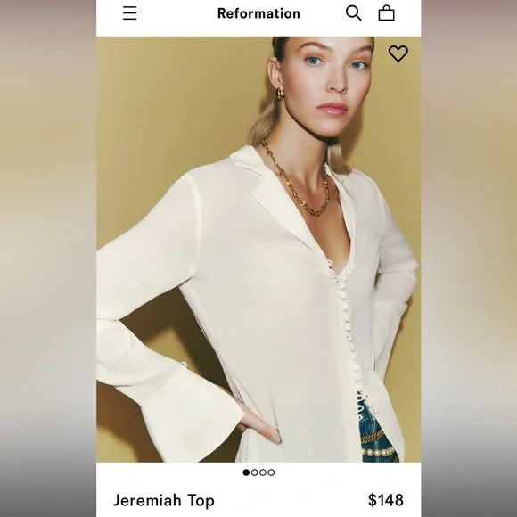 Reformation Jeremiah top blouse button up shirt extra small XS cream gossamer S - Picture 1 of 7